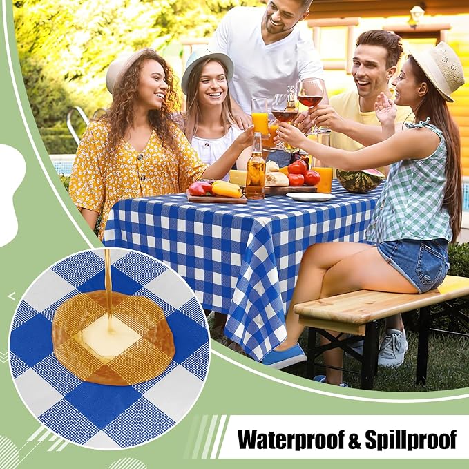 4 Packs Buffalo Disposable Table Cloth, 54 x 108 Inch Waterproof Plastic Tablecloth, Rectangle Blue and White Checkered Table Covers for Picnic, Birthday, Party, Back to School