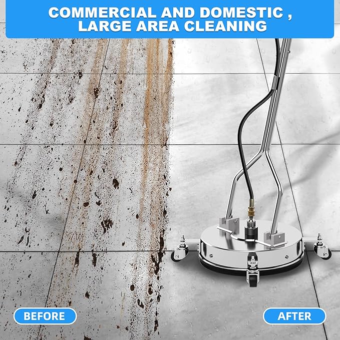 16.5" Pressure Washer Surface Cleaner with 304 Industrial-grade Stainless Steel Housing, Dual Handle, Driveway Pressure Washer Attachment, 2 Replacement Nozzles, for Concrete, Sidewalk, Deck, 4500 PSI