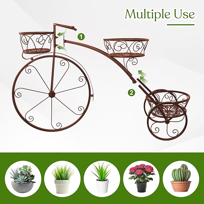 Sorbus Tricycle Plant Stand - Flower Pot Cart Holder - Ideal for Home, Garden, Patio - Great Gift for Plant Lovers, Housewarming, Mother’s Day - Parisian Style (Bronze)