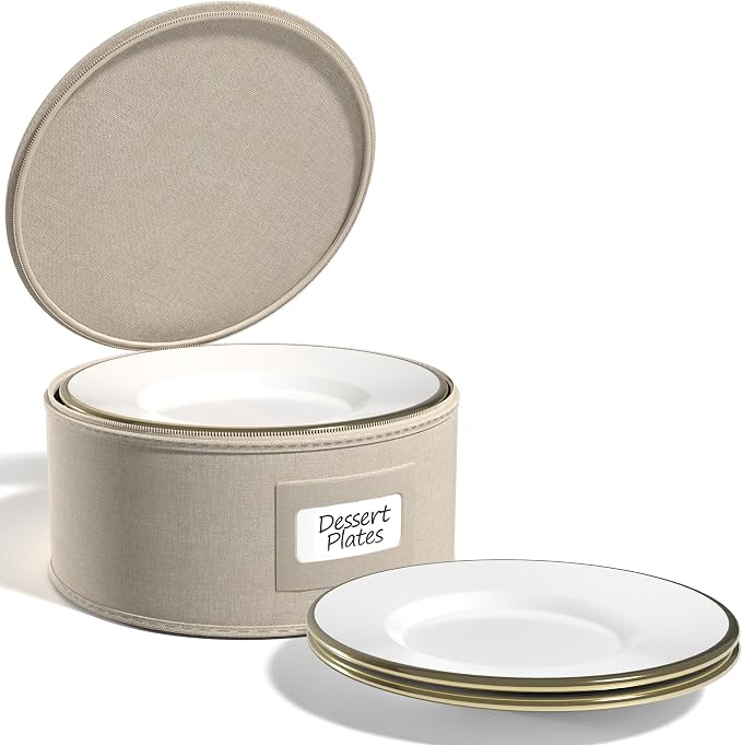 Sorbus China Storage Containers – Dinnerware Organizer for Salad Plates with Lid (Holds Service for 12) with Felt Protectors – 8.5" x 5.5"