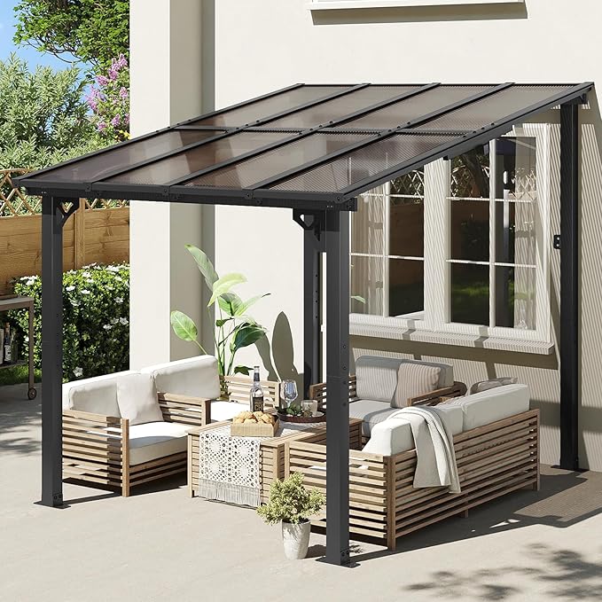 Aoxun 8’x10’ Gazebo, Wall Mounted Gazebos Pergola on Clearance, Outdoor Patio, Large Wall-Mounted Heavy Duty Awnings for Patio, Decks, Backyard(Black)
