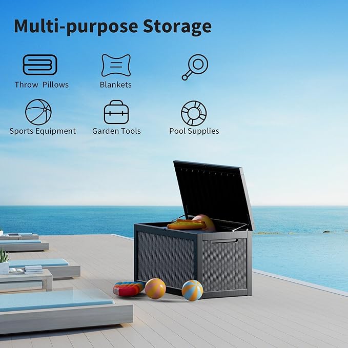 320 Gallon Outdoor Storage Box Waterproof Lockable Resin Deck Box Large, Patio Storage Bin for Pool Accessories Cushion Furniture, Garden Tools, UV-Resistant Outside Delivery Black