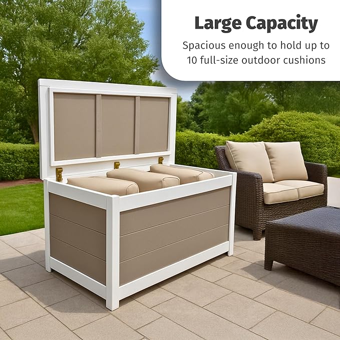 DutchCrafters Poly Waterproof Outdoor Deck Box 200-Gallon Large Deck Box Weatherproof Storage for Pool Decor, Porch Packages, Pool Towel Holder, Holds Up To 10 Cushions - Amish Made in USA (Brown)