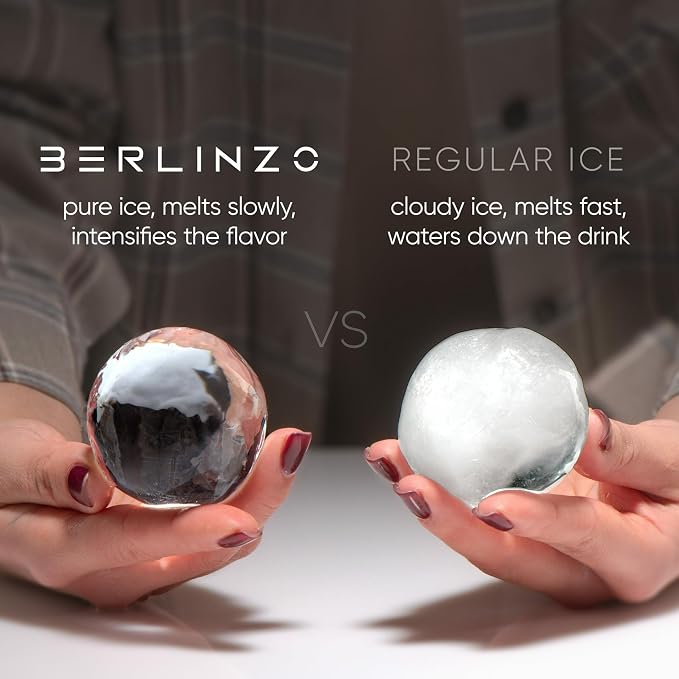 Berlinzo Ice Ball Maker Mold - 2 Clear 2.4in Whiskey Spheres, Non-Electric