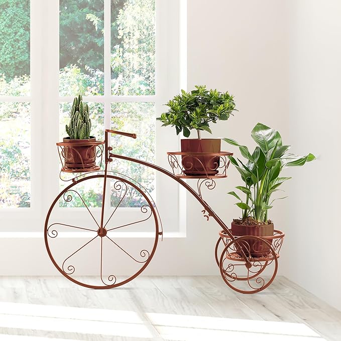 Sorbus Tricycle Plant Stand - Flower Pot Cart Holder - Ideal for Home, Garden, Patio - Great Gift for Plant Lovers, Housewarming, Mother’s Day - Parisian Style (Bronze)