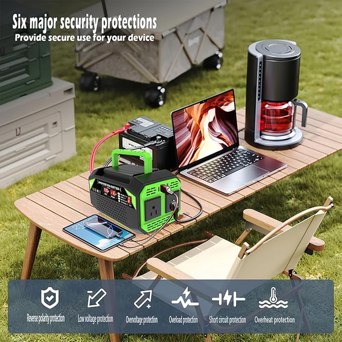 600W Power Inverter, 12V DC to 110V AC Converter with LED Display, 2 AC Outlets, 2 PD 25W Type-C, 2 QC 18W USB-A(4.2A),2 DC Port, for Road Trips Laptop Computer