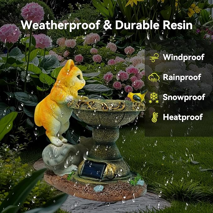 Solar Two Kittens Garden Statues with LED Lights, Outdoor Decor for Patio Yard Balcony - Unique Housewarming Birthday Gifts for Women Mom Grandma