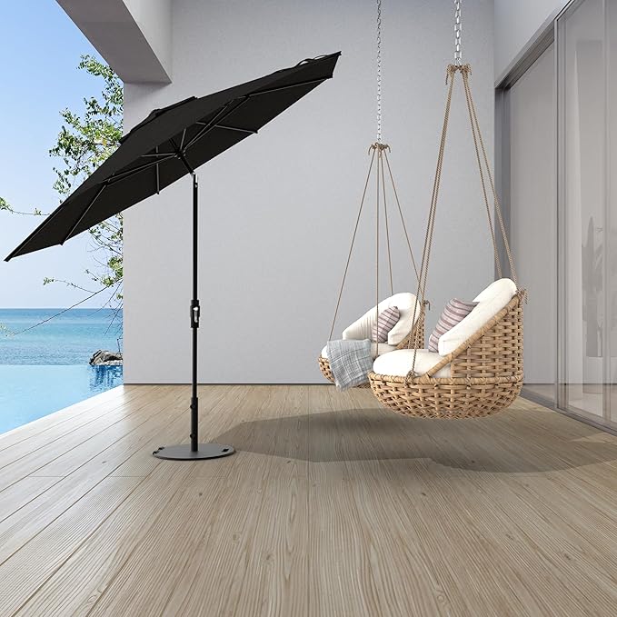 Midtown Umbrellas The Swilt 10 Feet Patio Umbrella in Sunbrella Spectrum Carbon Acrylic Fabric - Fiberglass Ribs, Auto-Tilt Aluminum Frame For Backyard, Deck, Garden, Pool - White Pole