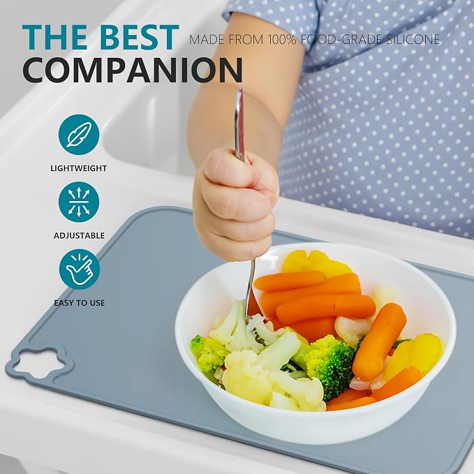 Silicone Placemat for Kid Stain-Proof Non-Slip Toddle, Reusable Portable,Heat Resistant for Toddlers placemat 3 Pack