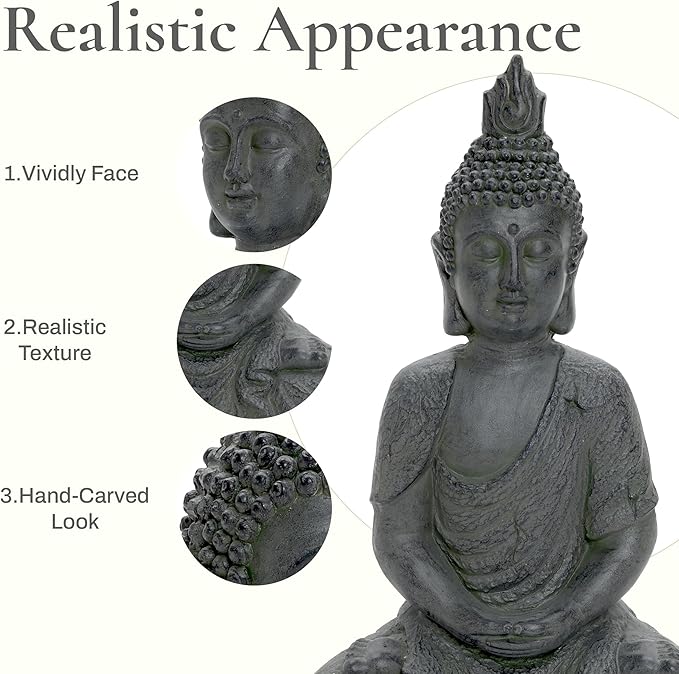 LuxenHome Large Buddha Statue Outdoor and Indoor, 22" Fiber Stone Meditating Buddhas Garden Statues Outdoor, Zen Buddha Garden Sculptures & Statues, Outdoor Statues for Patio, Backyard Deck