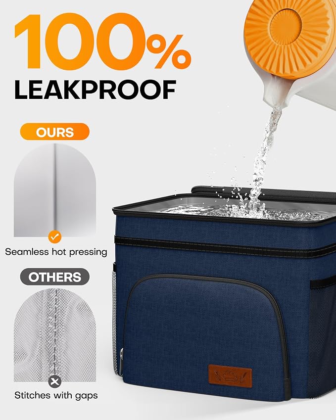 HOTOR Insulated Lunch Box Men Women Leak-Proof Cooler Lunch Bag 9L | 4 Pockets, Adjustable Strap, Ideal for Work, Picnic, Travel, Camping, Gift, Navy Blue