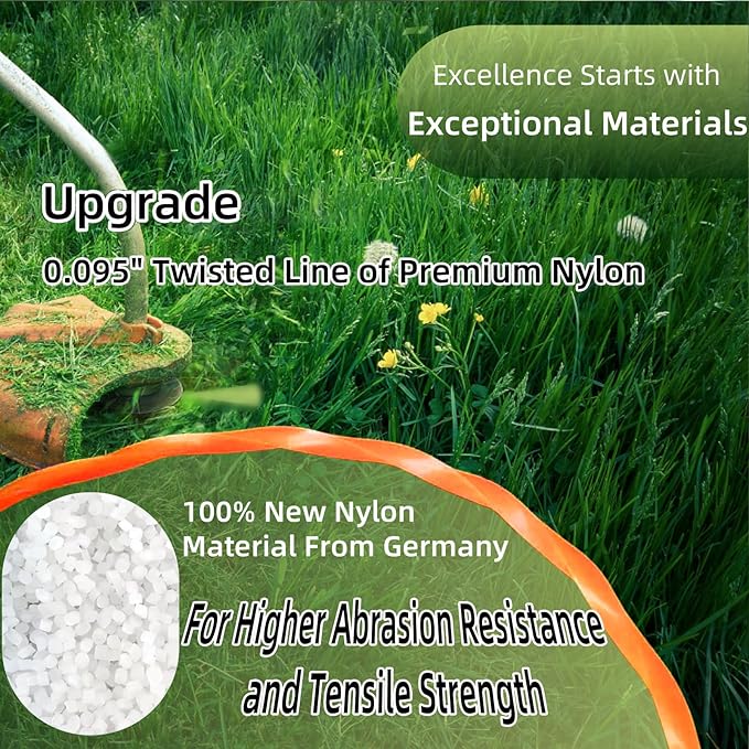 4-Pack 095 Trimmer Line Heavy Duty, Professional Twisted Weed Wacker String for Gas and Electric Grass Trimmer and Brushcutters, Pre-Cut Dual Color 3-section Fast-positioning Twisted Trimmer Line 14FT