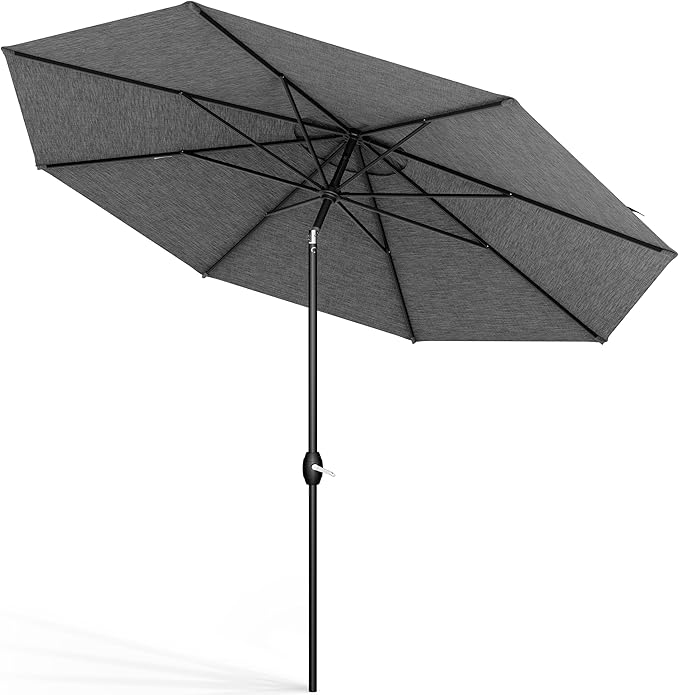 Midtown Umbrellas Sunbrella Umbrella 8 Feet Outdoor Umbrella With Sunbrella Cast Slate Acrylic Fabric - Auto-Tilt Aluminum Frame Patio Umbrella For Backyard, Deck, Garden, Pool - Black Pole