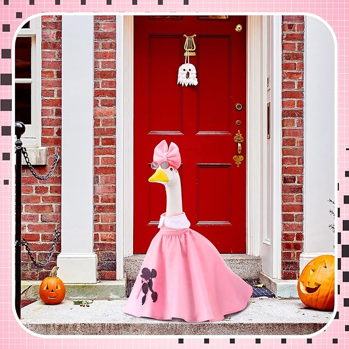 Outus Halloween 50s Goose Outfits Funny Poodle Skirt for Porch Goose 23 Inch Holiday Lawn Geese Cloth for Halloween 50s Vintage Party Yard Garden Outdoor Decoration
