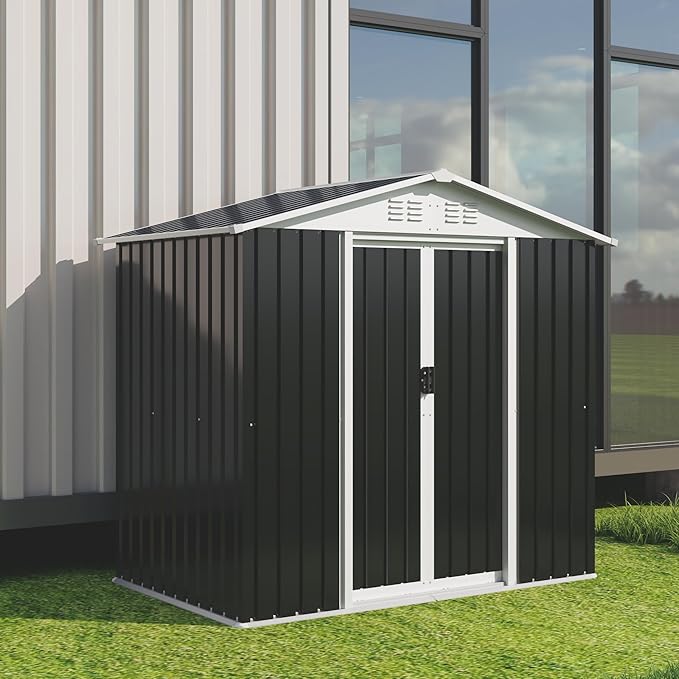 Outdoor Sheds 6FT x 4FT Outdoor Storage, Metal Anti-Corrosion Utility Tool House with Lockable Door & Shutter Vents,Outdoor Waterproof Garden Tool Metal Storage Sheds