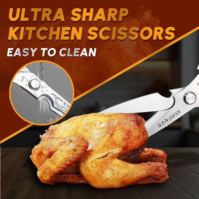 Huusk Kitchen Shears Set, Japanese Stainless Steel Scissors for Food | Upgraded Heavy Duty Design, Sharp Meat Scissors for Fish, Chicken Bones, Turkey, Ergonomic Handles, Gifts for Women