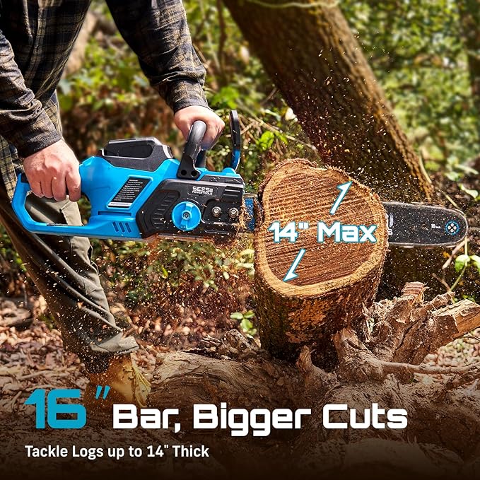 SEESII 40V 16-Inch Cordless Chainsaw: Brushless Electric Chain Saws with 2×4.0Ah Batteries & Charger, Tool-Free Chain Tension, Auto Oiling, for Tree Trimming, Wood Cutting, Yard Work