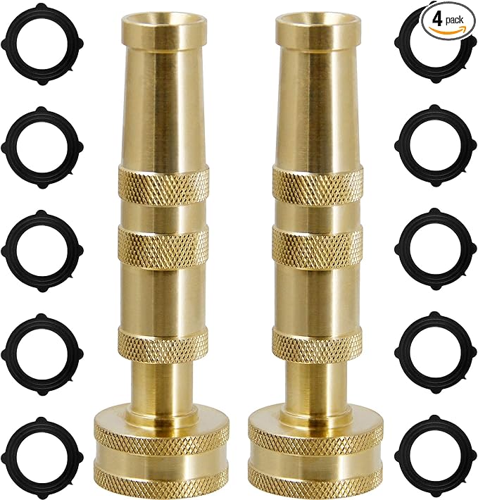 Triumpeek Solid Brass Hose Nozzle, 2 Pack 4" Heavy Duty Brass Garden Hose Nozzle with 10 Rubber Washers
