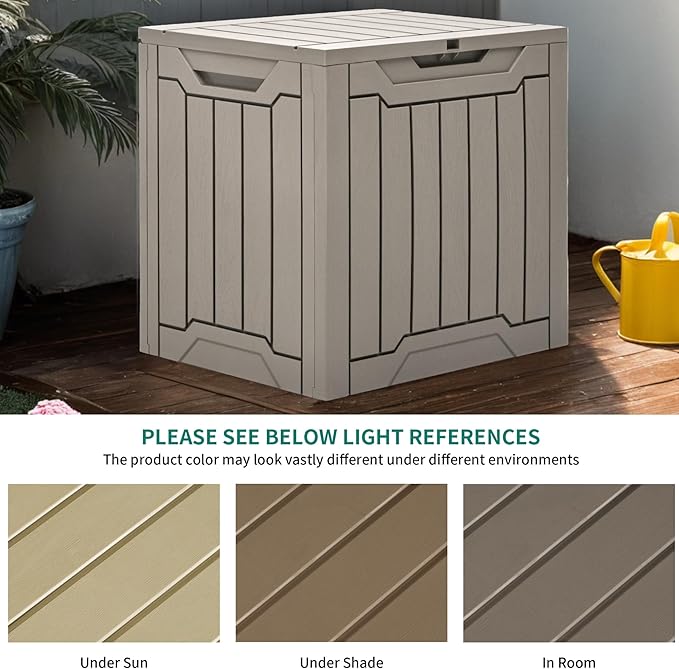 YITAHOME 31 Gallon Resin Deck Box Outdoor Storage Box and Waterproof Package Delivery Box with Lockable Lid forPatio Furniture, Garden Tools, Pool Supplies, Taupe
