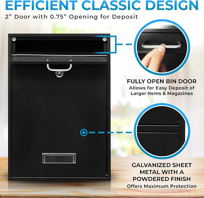 Wall Mounted Locking Vertical Dropbox Mailbox - Safe and Secure (Large) | Made with Galvanized Steel (Dark Gray)
