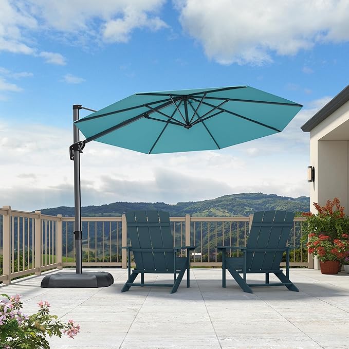 PURPLE LEAF 10 Feet Patio Umbrella Outdoor Cantilever Round Umbrella Aluminum Offset Umbrella with 360-degree Rotation for Garden Deck Pool Patio, Turquoise Blue