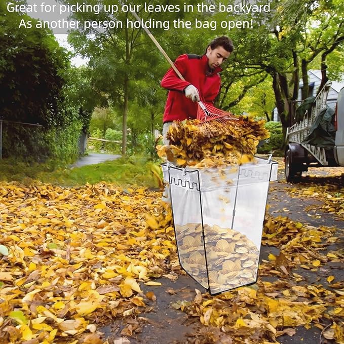 Garden Trash Bag Holder - Outdoor Leaf Bag Support Stand Multi-Use Metal Garbage Bag Holder Frame Holds 30-45 Gallons Bag for Leaves, Camping, Yard Weeding, Lawn Party