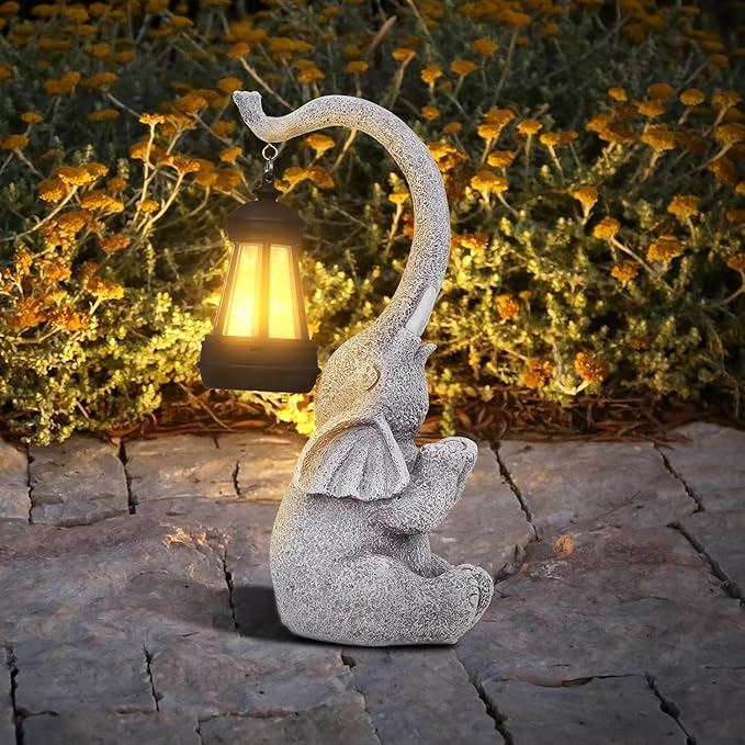 Elephant Statue Solar Garden Decor,Outside Decor Sculptures Statues Lawn Ornaments Art for Home/Patio/Balcony/Front – Unique Gifts for Grandma/Mom/Mother