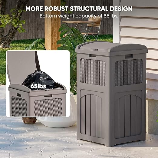 Patiowell 36 Gallon Outdoor Trash Can, Resin Outdoor Garbage Can with Lid for Patio, Backyard, Deck, Light Brown (2 Pack)