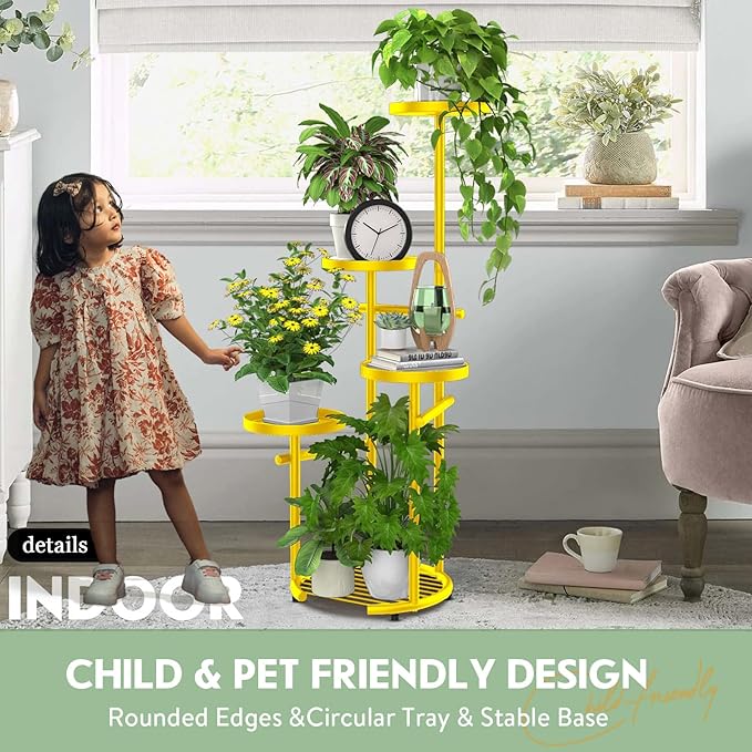 TOSKING 5 Tier Metal Plant Stand Indoor, Plant Shelf, Corner Shelf Flower Pot Stand for Outdoor Plant Stand for Living Room Balcony Garden Patio Bedroom (yellow, 38in)