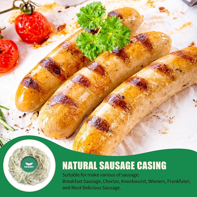 FAIRSKY Grade A Salt Packed Natural Hog Sausage Casings, Edible 38-40mm Diameter 32ft/10M for Homemade Breakfast Italian Pepperoni Bologna Sausage Making