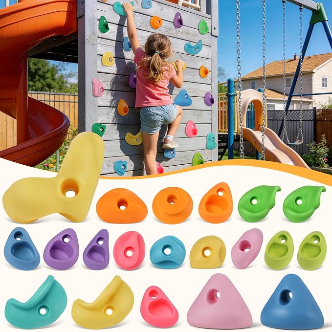20 PCS Rock Climbing Wall for Kids,Rock Wall Climbing Holds,Adults Climbing Wall Grip Kits Holds Up to 230 lbs for Outdoor Indoor Home Playground Climbing Wall Holds(Pastel Color)
