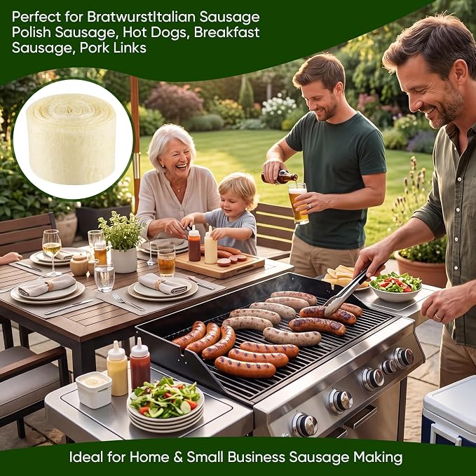 Edible Drying Natural Sausage Casing, Sausage Casings for Flavorous Homemade Sausages Ham,Breakfast Sausage,Italian Sausage,Knoblewurst,Pepperoni,Bologna Sausage and Most Sausage-8m/26ft,Φ38mm