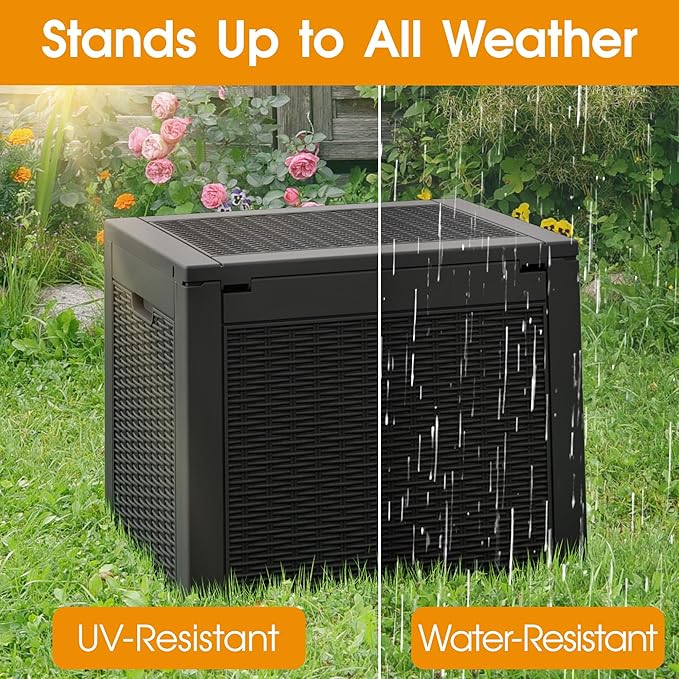 NUNU LAB 31 Gallon Outdoor Storage Box Waterproof,Indoor Outside Deck Box,Backyard Storage Bin For Package Delivery,Garden Tools,Patio Cushions,Pool Accessories,Storage Bench Lockable Lid