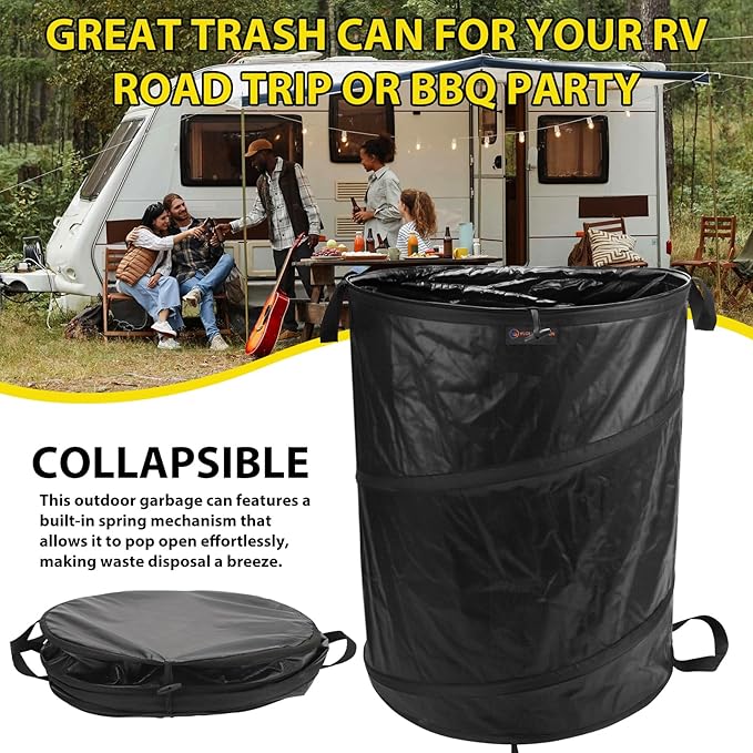 YUDI & GARDEN 45 Gallon Collapsible Garden Bag|Collapsible Trash Can|Camping Trash Can,Black,for Collecting Weeds, Party and Yard Waste