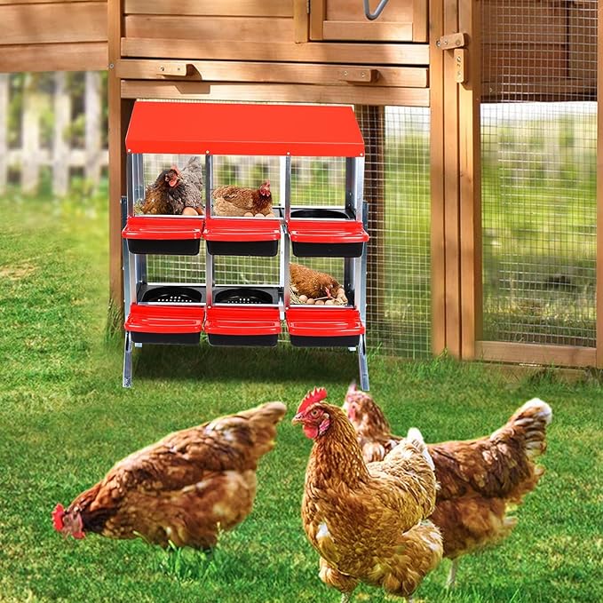 Metal Nesting Box for Chickens (6 Holes) - Heavy Duty Galvanized Steel Hen Laying Box, Outdoor Poultry Nest for Hens, Farm & Ranch Poultry Habitat Supplies