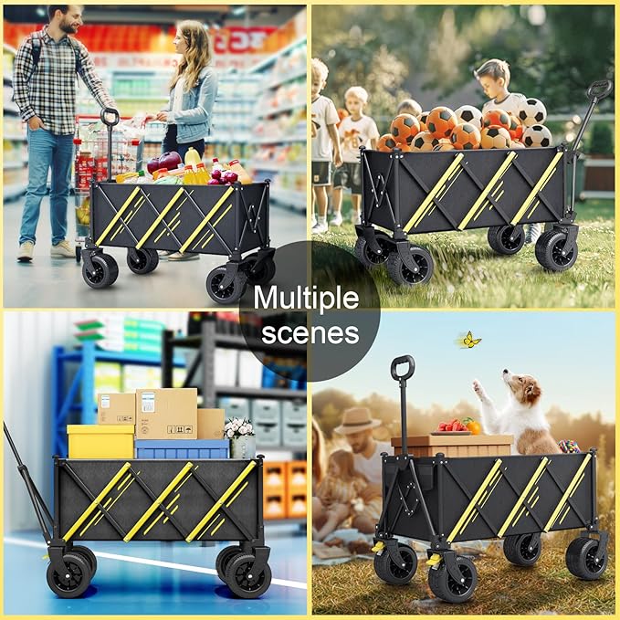 Wagon cart Foldable、Portable cart,Pets carts,with Large All-Terrain Beach Wheels and Drink Holder for Sports, Shopping, Camping