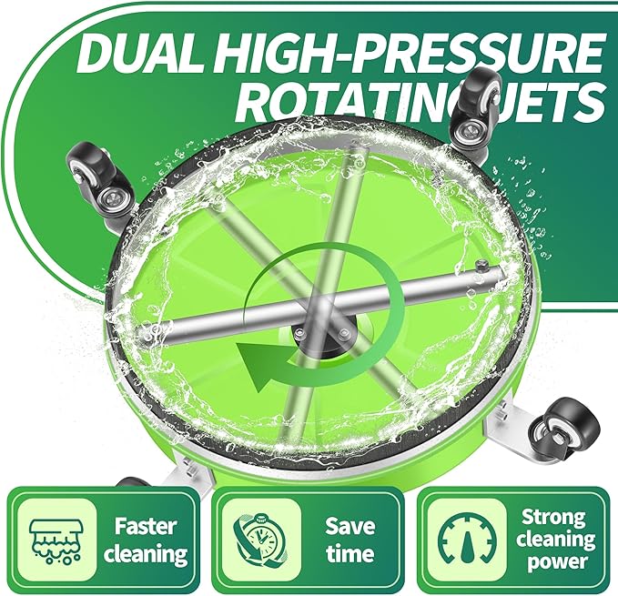 16'' Pressure Washer Surface Cleaner with 4 Wheels - Stainless Steel Surface Cleaner for Pressure Washer Attachment for Concrete, Driveway, Patio, Sidewalk, Deck and Driveways