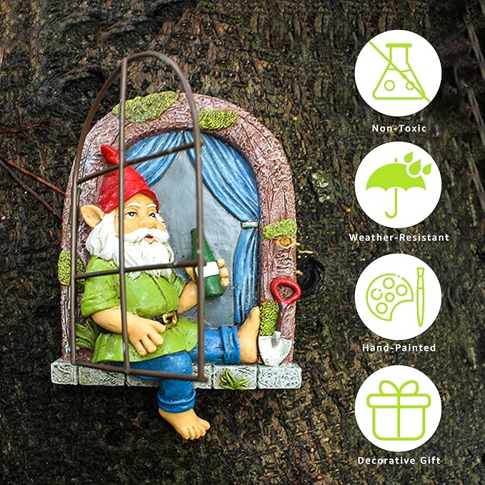Gnome Tree Hugger, Funny Garden Gnome Resin Statue, Outdoor Ornaments Decor, Whimsical Tree Sculpture Peeker, Patio Yard Lawn Porch Decoration, Halloween Decorations Outdoor Gardening Gifts