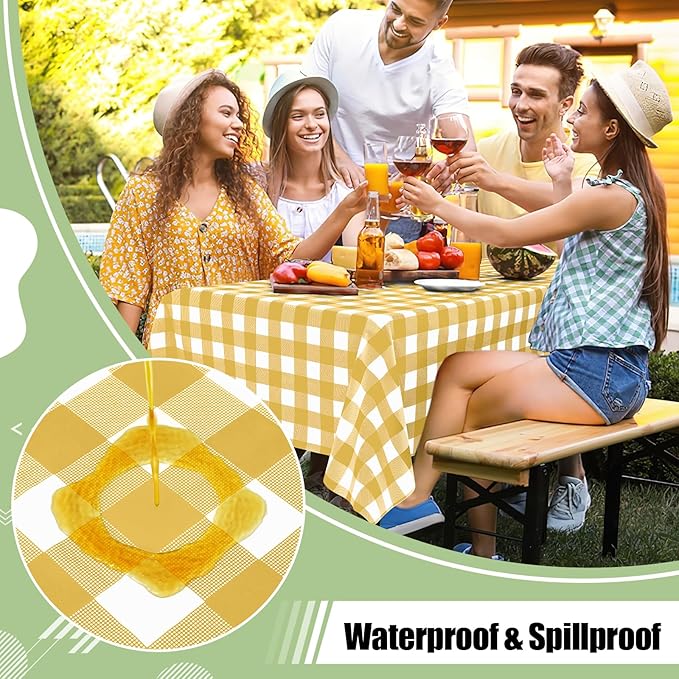 4 Packs Buffalo Disposable Table Cloth, 54 x 108 Inch Waterproof Plastic Tablecloth, Rectangle Gold and White Checkered Table Covers for Picnic, Birthday, Party, Back to School