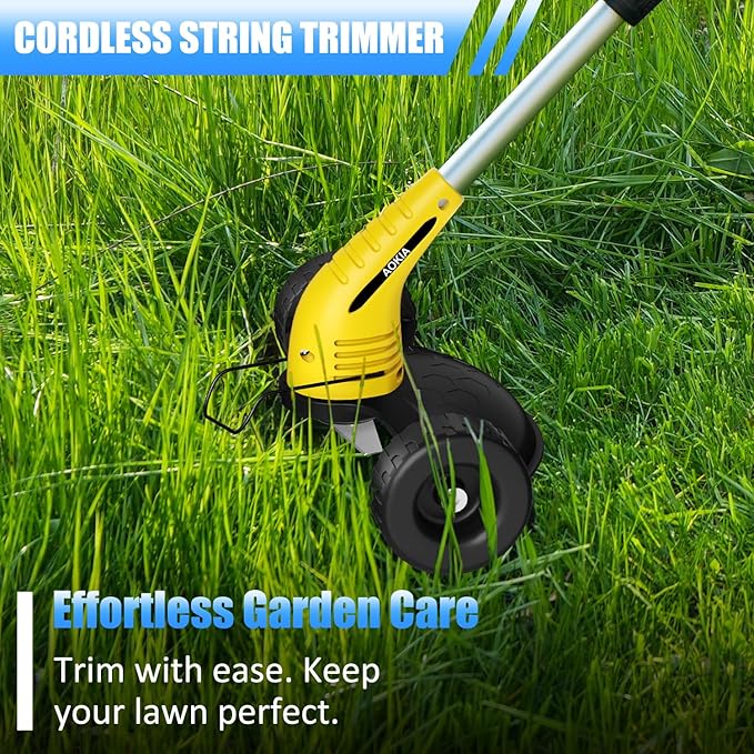Electric Weed Wacker Cordless: String Trimmer with Roller 2Types Blades - 2.0Ah 12V Battery Powered Lightweight Grass Cutter/Mower for Yard and Garden, Yellow