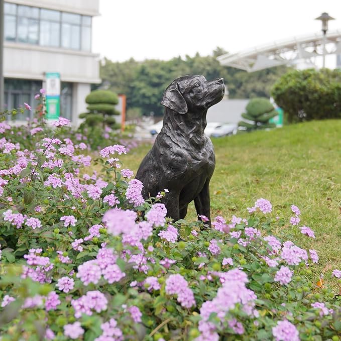 Garden Statue Outdoor Decorations Dog-Figurine – 19inch Black Labrador décor Sculpture Sitting Statue Resin Sculpture for Patio Lawn Yard Porch Garden 12.25L*8.25W*19H