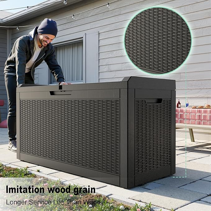 60 Gallon Outdoor Storage Box – Resin Deck Box with Lockable Lid, Waterproof Patio Furniture Storage for Tools, Garden & Yard Organization
