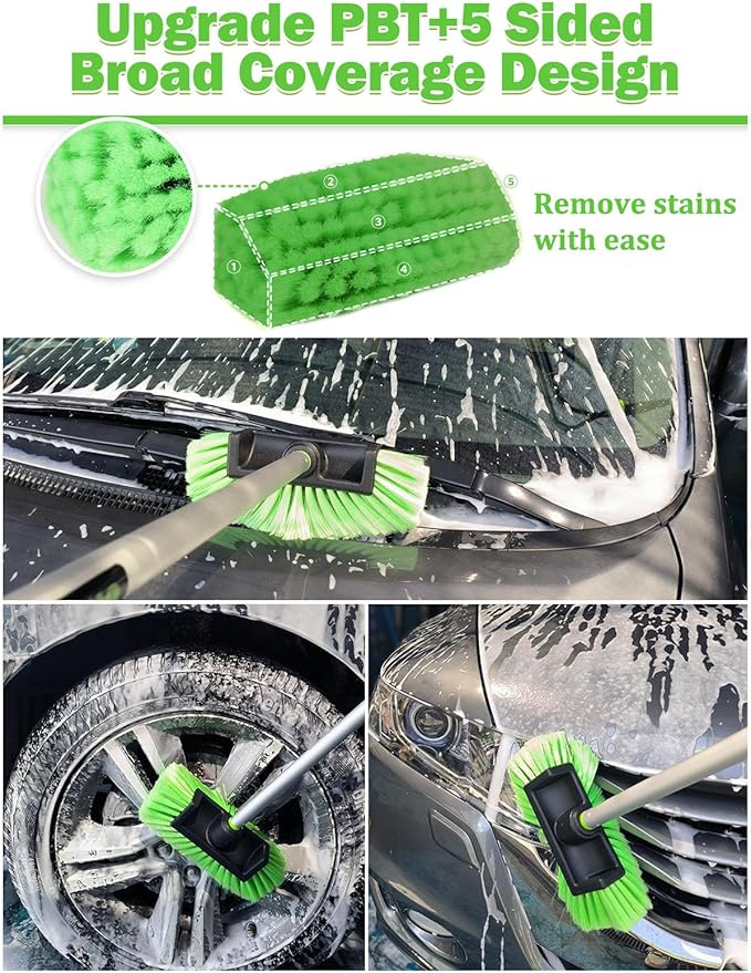 Five-Sided Car Wash Brush with Long Handle,Soft Bristle Scrub Cleaning Mop with Extendable Handle for Car, SUV, Truck, Caravan, Boat, House Siding, Sweep Snow 60”/151cm