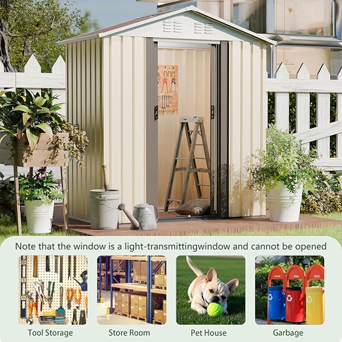 Outdoor Sheds 5FT x 3FT Outdoor Storage, Metal Anti-Corrosion Utility Tool House with Lockable Door & Shutter Vents,Outdoor Waterproof Garden Tool Metal Storage Sheds (White