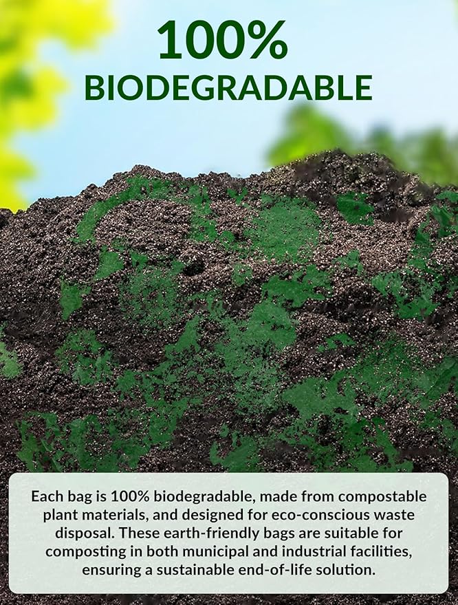 400 Count 100% Biodegradable and Compostable Trash Bags, 13-16 Gallon, 15 Microns, 24x24 Inches, Green Eco-Friendly