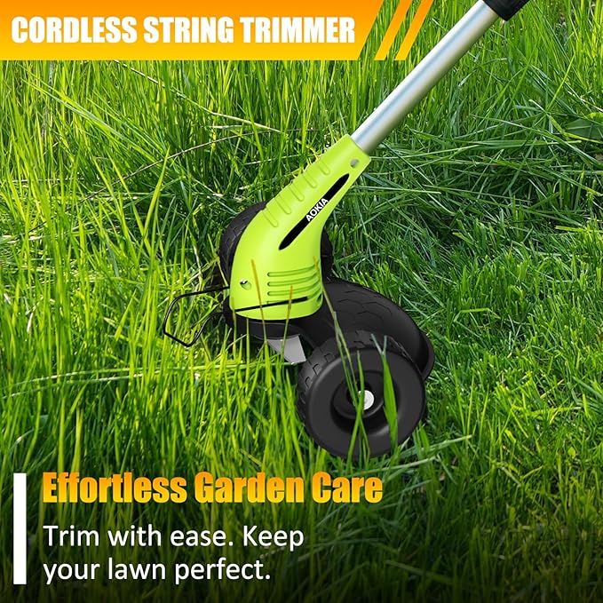 Electric Weed Wacker Cordless: String Trimmer with Roller 2Types Blades - 2.0Ah 12V Battery Powered Lightweight Grass Cutter/Mower for Yard and Garden, Green