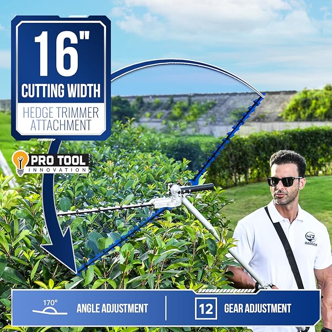 Wild Badger Power 40V Cordless Weed Wacker, String Trimmer/Edger, Hedge Trimmer and Brush Cutter Blade, Pole Saw, Attachment Capable 4-in-1 Multi-Tool Kit with 2 * 20V 4Ah Battery and 1 Charger, Blue