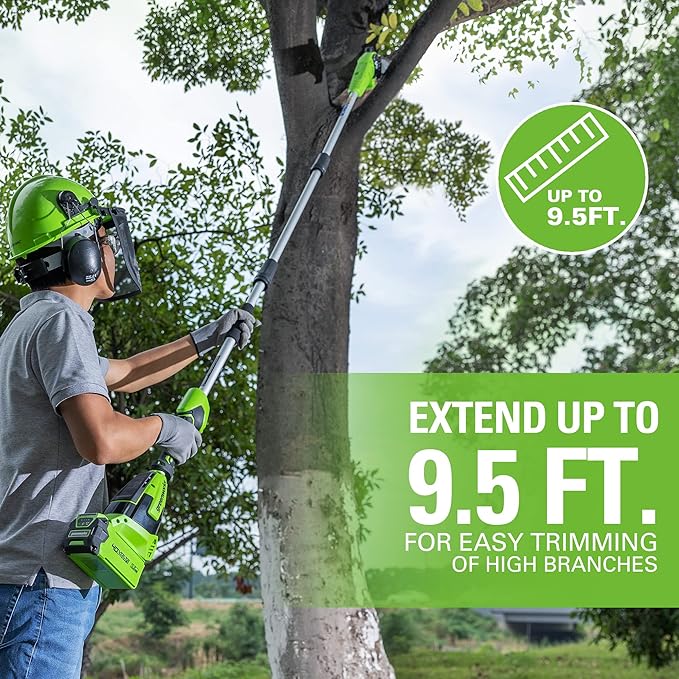 Greenworks 40V 10" Brushless Pole Saw + Pole Hedge Combo, 2.5Ah Battery and Charger Included