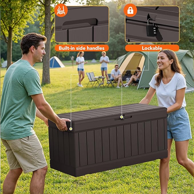 78 Gallon Deck Box Outdoor Indoor Waterproof Storage Box for Patio Furniture, Pool Accessories, Garden Tools, and Cushion Storage, Brown