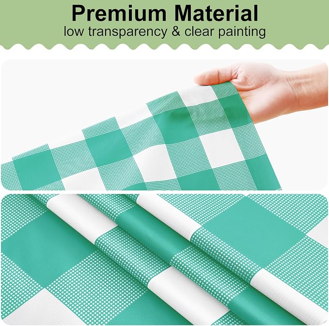 6 Packs Buffalo Disposable Table Cloth, 54 x 108 Inch Waterproof Plastic Tablecloth, Rectangle Teal and White Checkered Table Covers for Picnic, Birthday, Party, Back to School